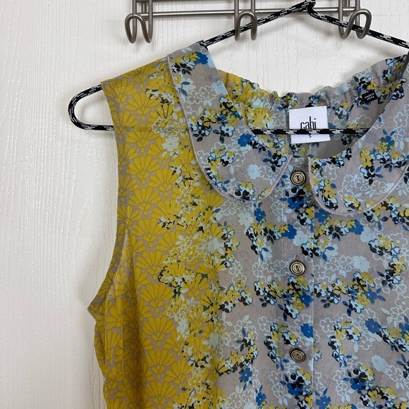 CAbi Offsides 50/50 Semi Sheer Button Blue and Yellow Blouse Women’s Size S - Picture 3 of 6